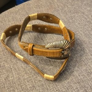 Brown Leather Belt with Gold Buckle